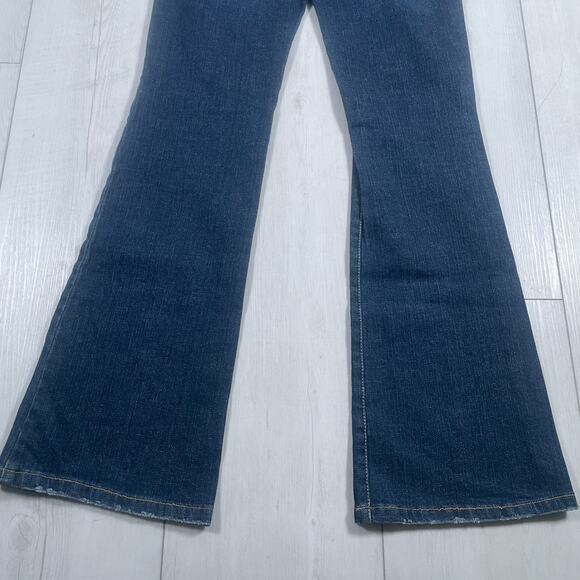 Vintage Bebe Y2k Low Rise Size 31 Flare Jeans Patchwork Rhinestone Distressed - Picture 8 of 16